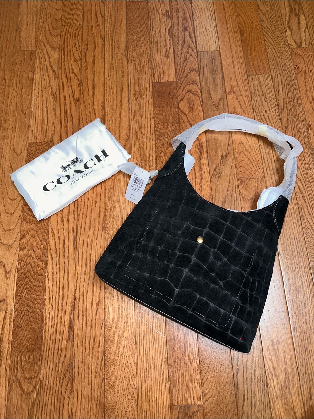 Coach Brooklyn 28 in Suede Croc-Embossed Shoulder Bag - Picture 2 of 5